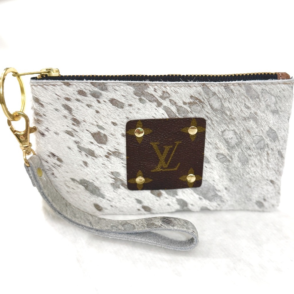 Custom Made Wristlet: Repurposed Authentic Designer Logo on Animal Print Leather